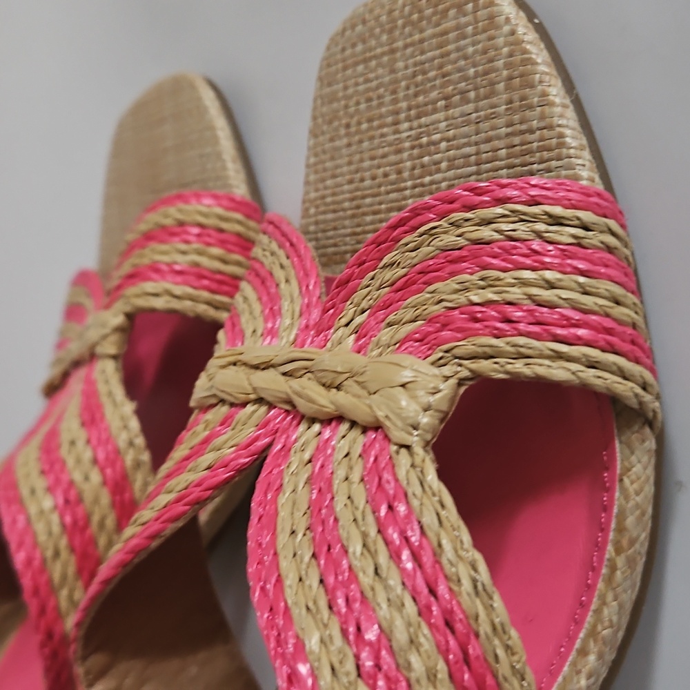 New Dolce Vita Haady Woven Rattan Block Heel Tan And Pink Sandal Size 10 View 4